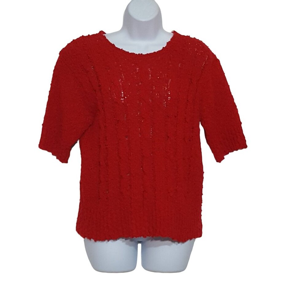 Greenwich Square Sweater Top Vintage 80s Womens Short Sleeve Nubby Red S Acrylic